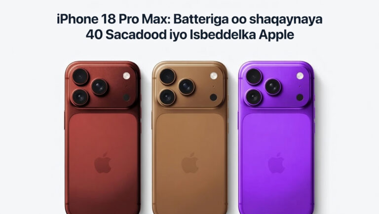 iPhone 18 Pro Max: Batteriga oo shaqaynaya 40 Saacadood iyo Isbeddelka Apple 2026